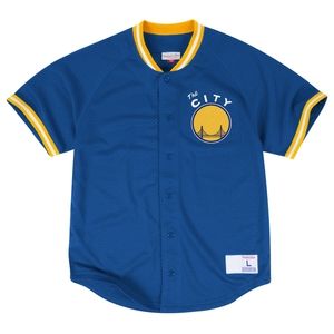 Mitchell & Ness Golden State Mesh Button Up Blue Jersey Large NWT